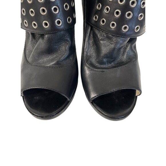 Michael Kors Black Leather Peep-Toe Heeled Booties With Buckle Strap Accents 8M - Picture 8 of 13